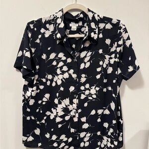J. Crew Factory Navy and White Floral Blouse